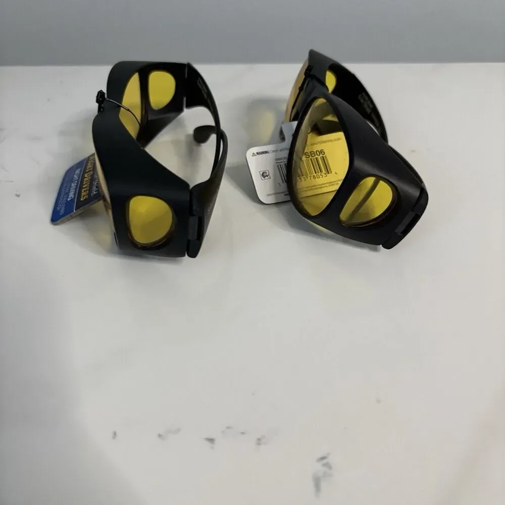 2 Pairs Foster Grant Solar Shield FO-003 Night Drivers UV400 Yellow Lenses NEW